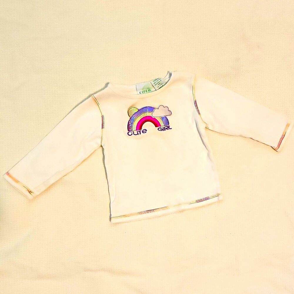Circo Girls 18-24M White Cotton Glitter Rainbow Long Sleeve Tee